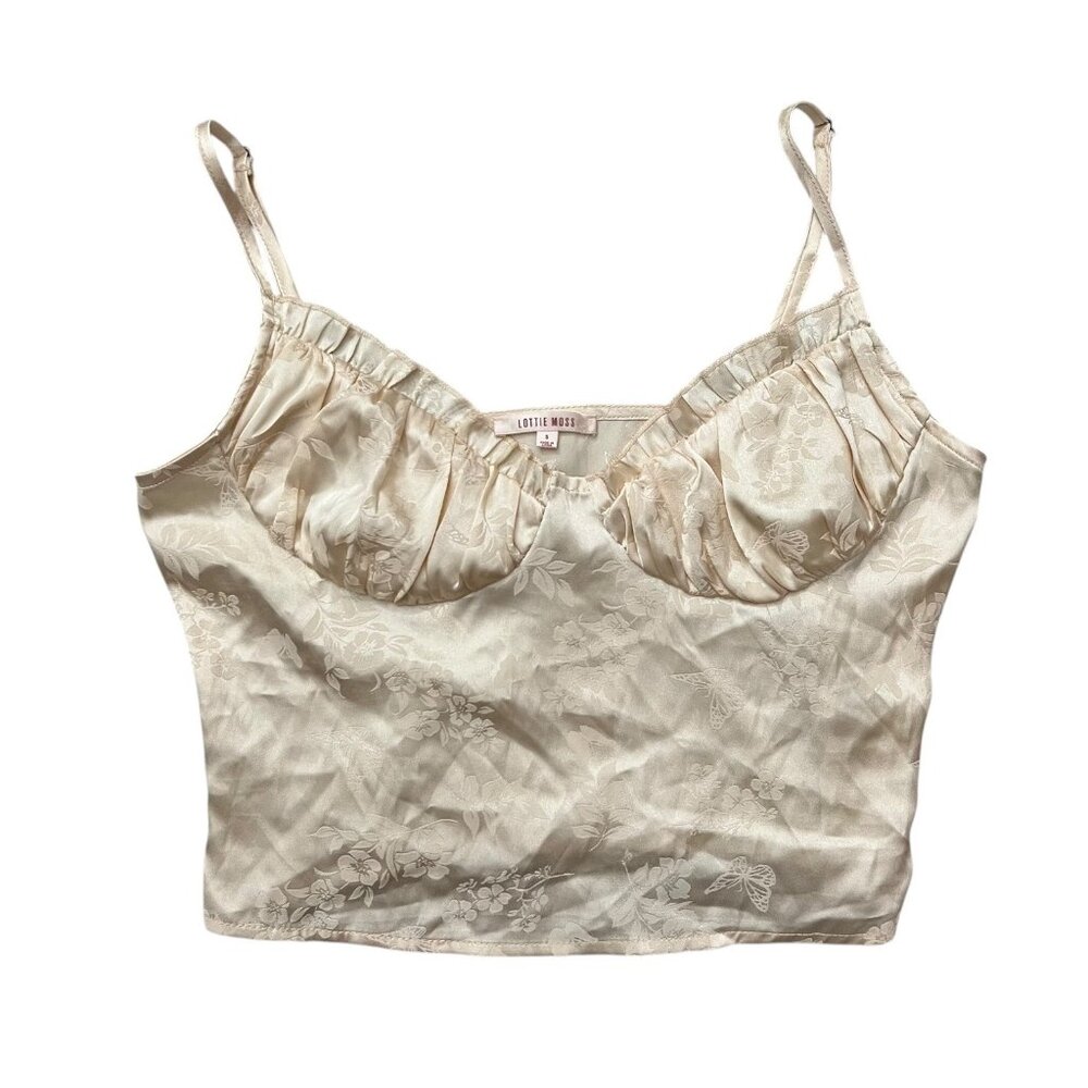 Lottie Moss Womens Satin‎ Floral Crop Top Cream Small Coquette Y2K Party